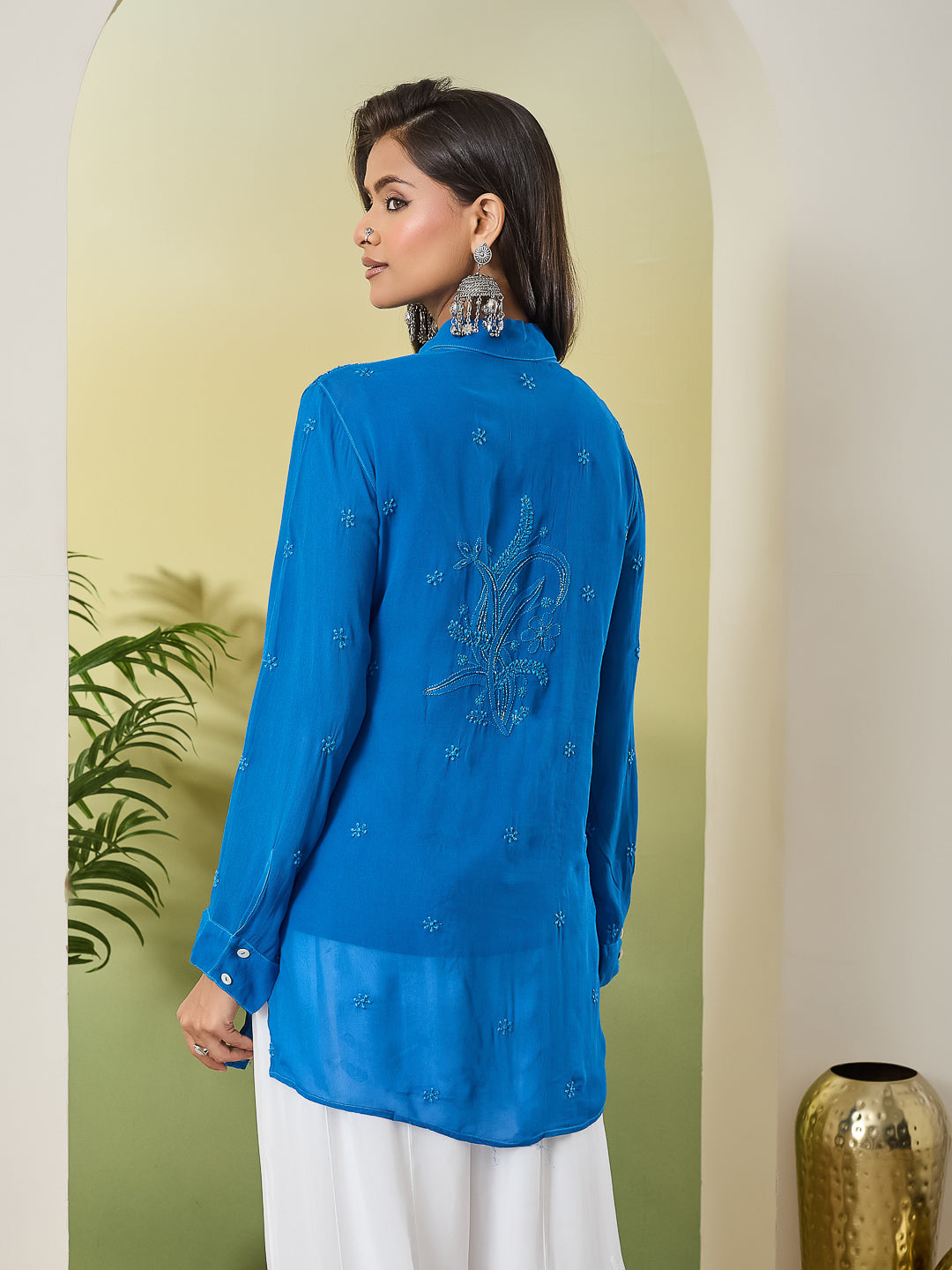 SANIHA CHIKANKARI BLUE GEORGETTE SHIRT