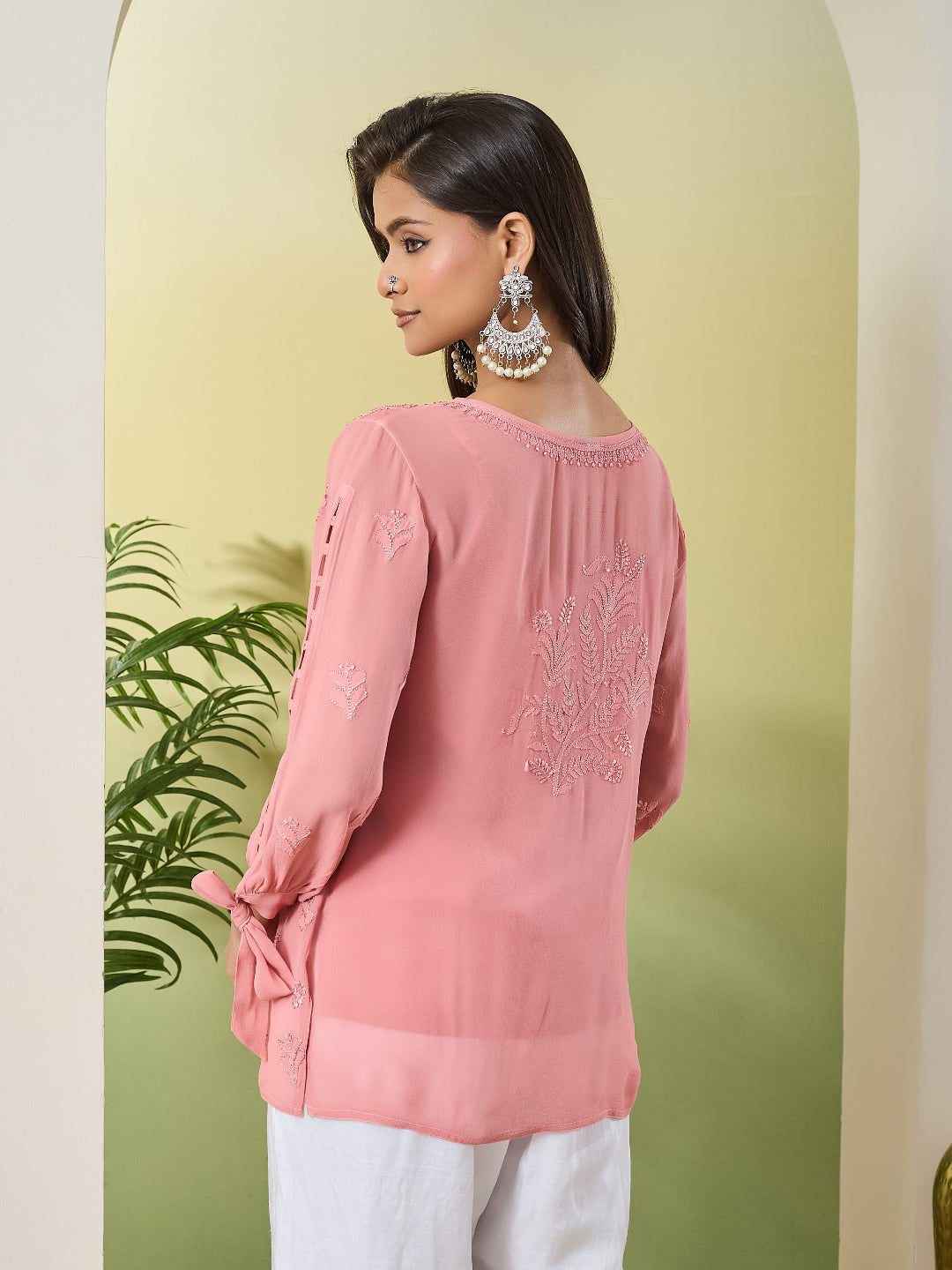 LIANA CHIKANKARI PEACH GEORGETTE TOP