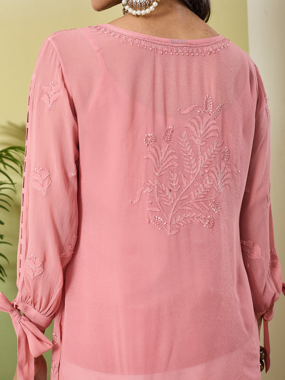 LIANA CHIKANKARI PEACH GEORGETTE TOP