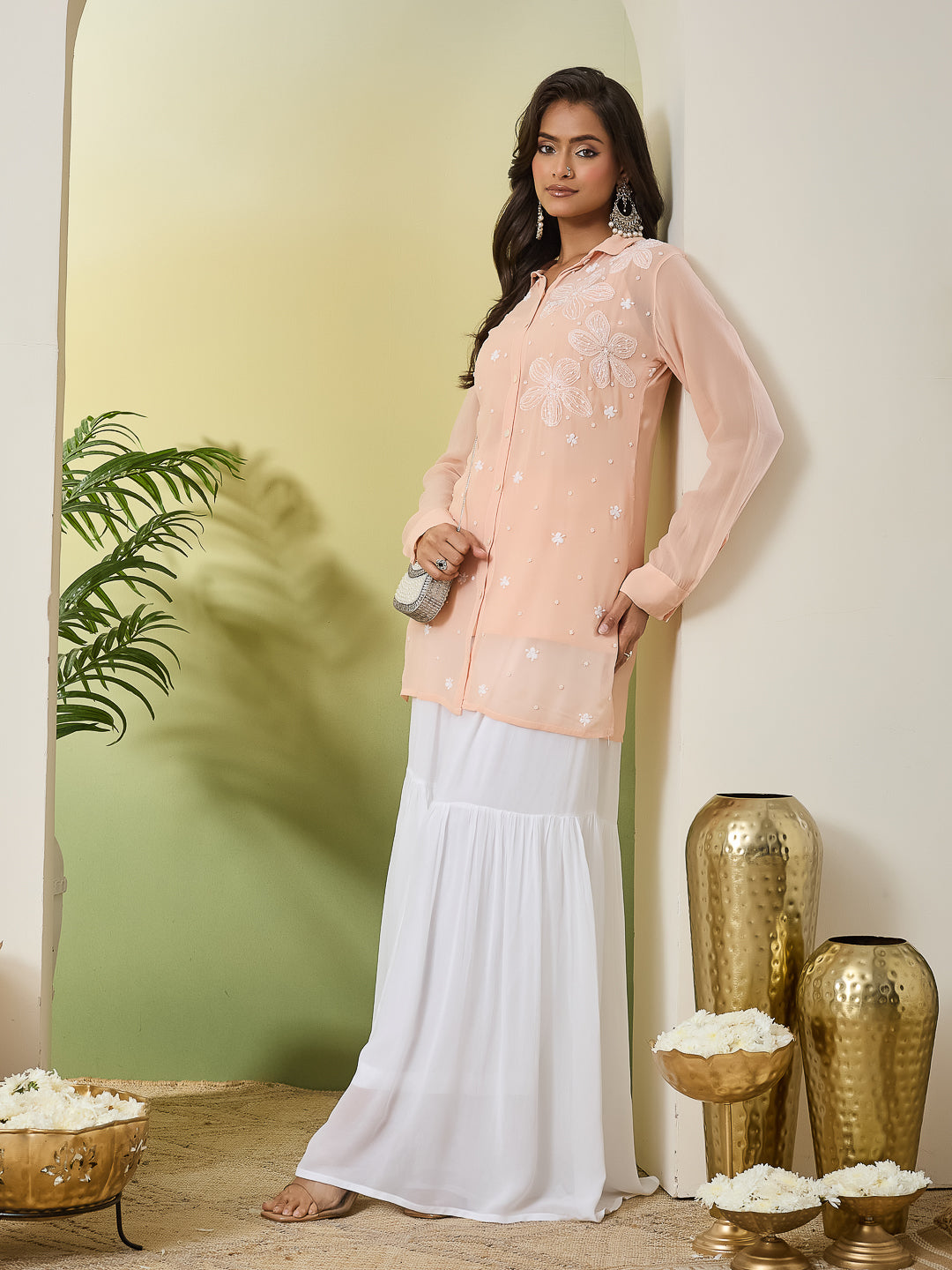 SEMA CHIKANKARI BEIGE GEORGETTE SHIRT