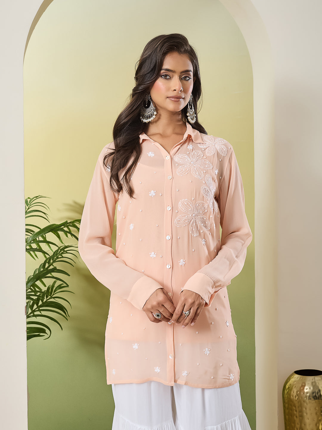 SEMA CHIKANKARI BEIGE GEORGETTE SHIRT
