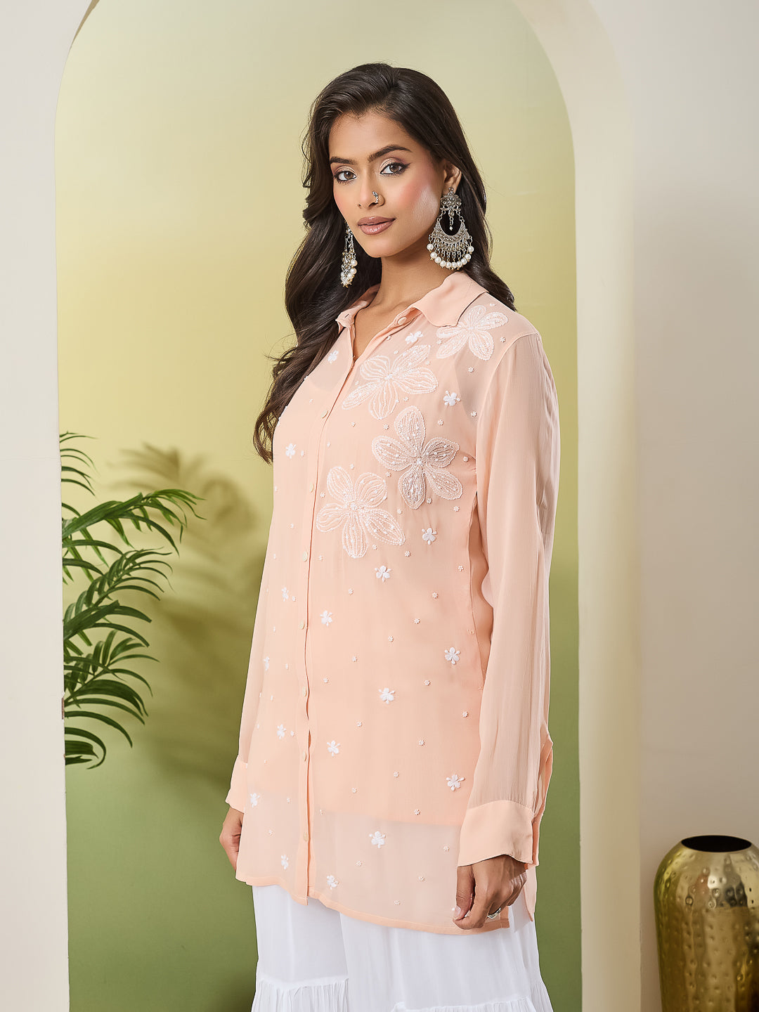 SEMA CHIKANKARI BEIGE GEORGETTE SHIRT