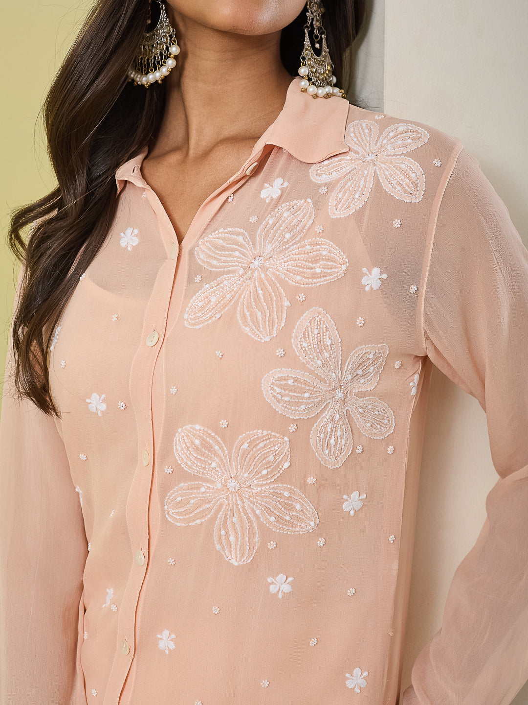 SEMA CHIKANKARI BEIGE GEORGETTE SHIRT