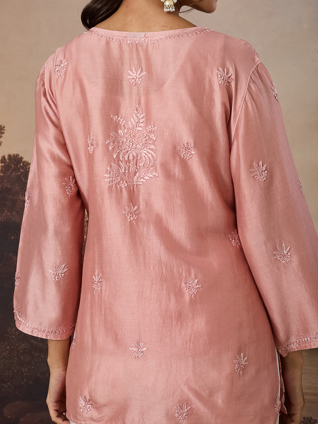 ARAVINI CHIKANKARI CHANDERI CORAL TOP