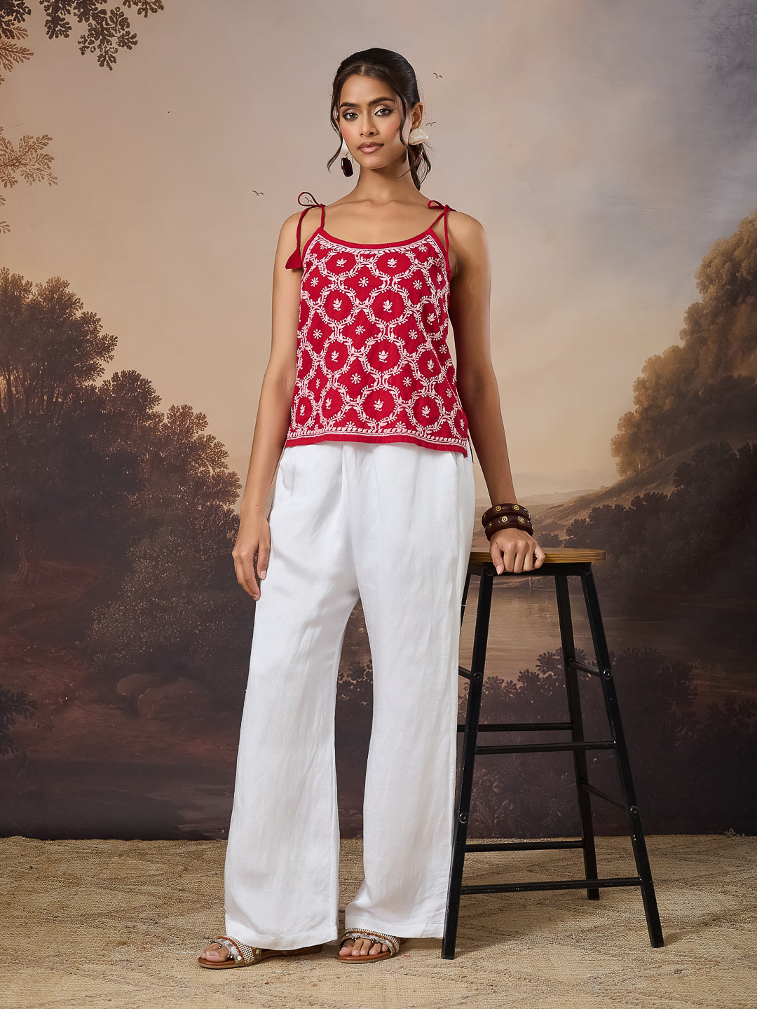 AYAT CHIKANKARI COTTON RED TOP