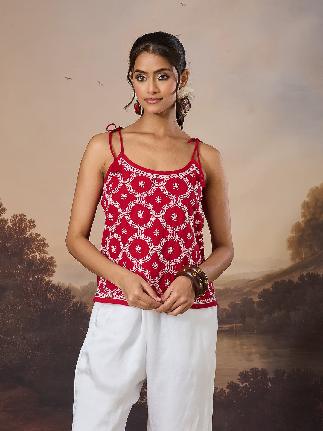 AYAT CHIKANKARI COTTON RED TOP