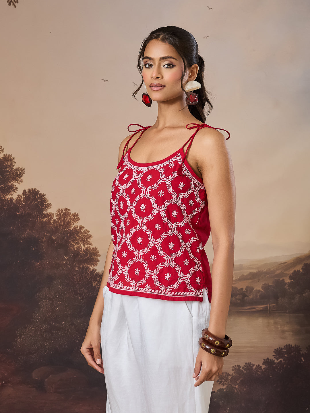 AYAT CHIKANKARI COTTON RED TOP