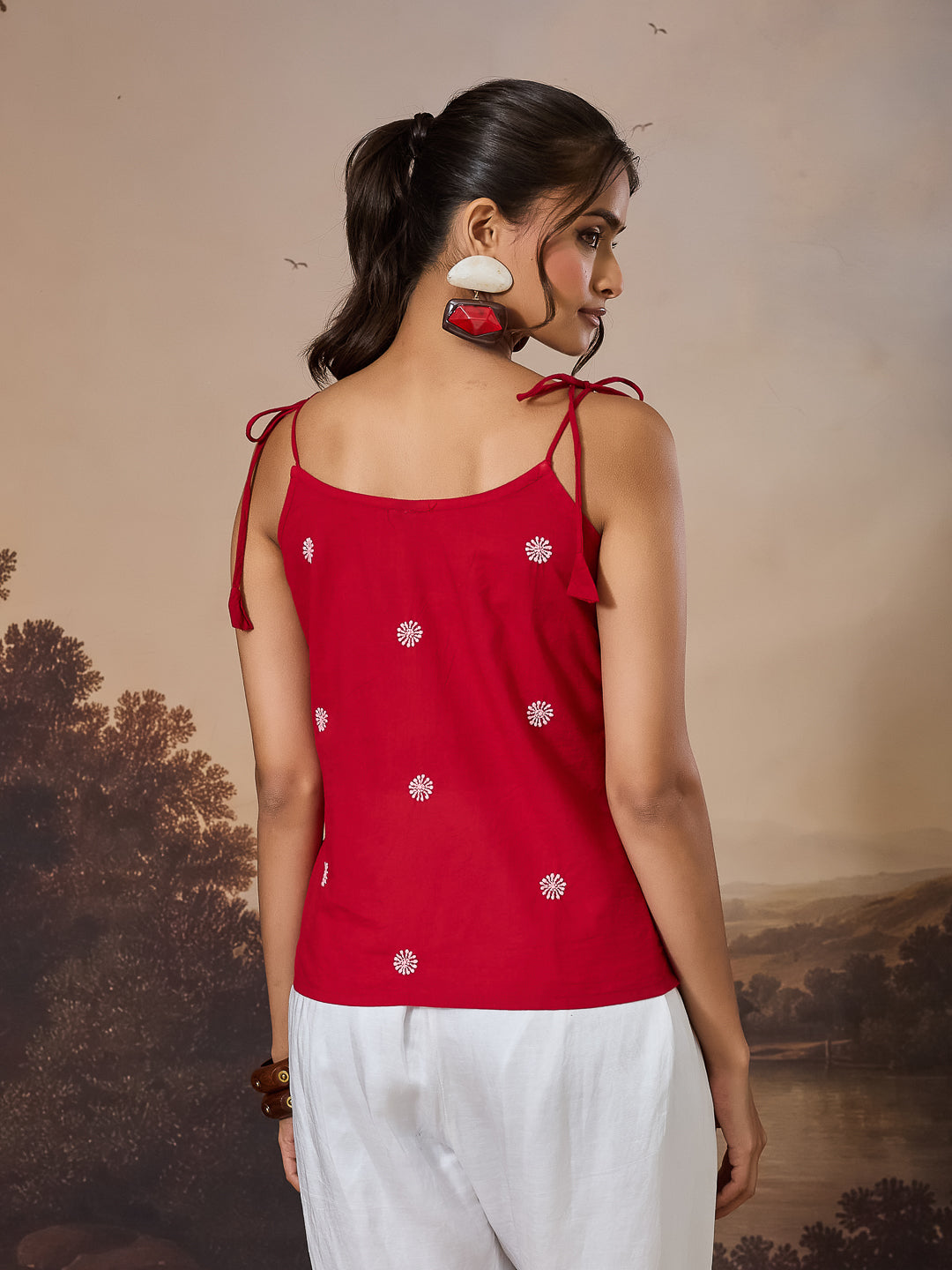 AYAT CHIKANKARI COTTON RED TOP