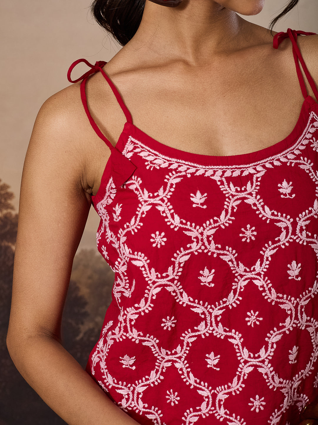 AYAT CHIKANKARI COTTON RED TOP
