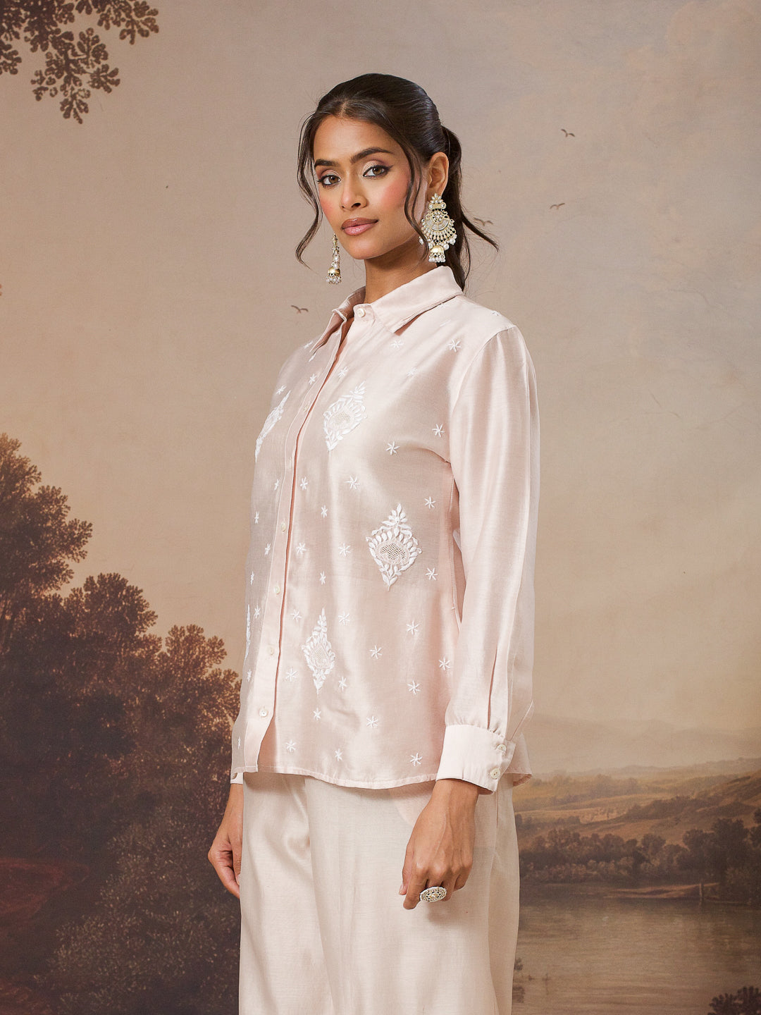 MIRAAL CHIKANKARI CHANDERI NUDE COORD SET