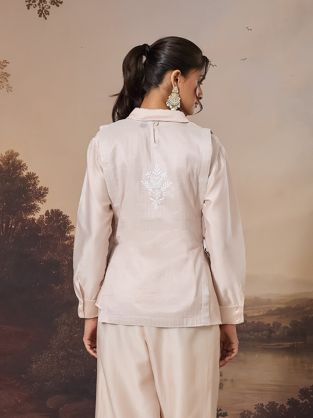 MIRAAL CHIKANKARI CHANDERI NUDE BIB SET