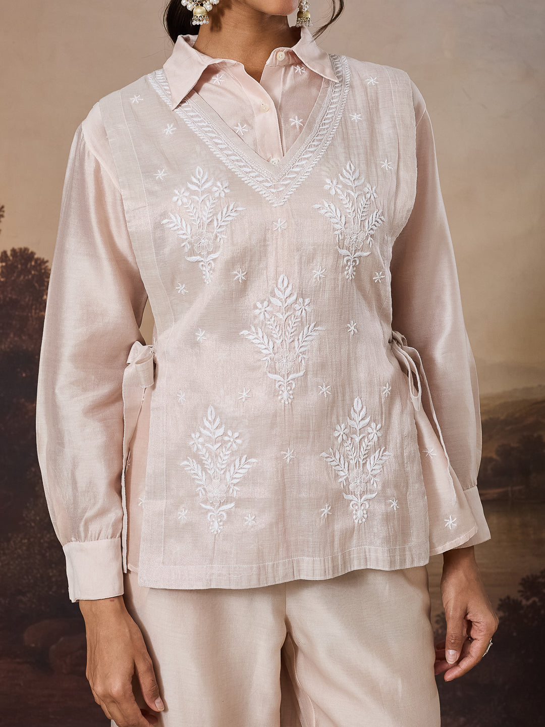 MIRAAL CHIKANKARI CHANDERI NUDE BIB SET
