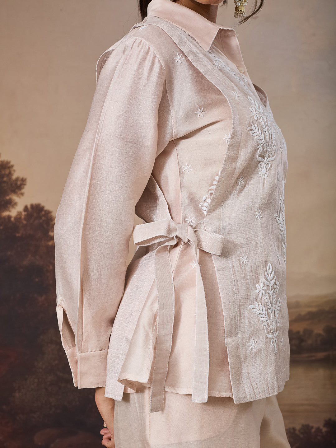 MIRAAL CHIKANKARI TISSUE ROSE GOLD BIB TOP