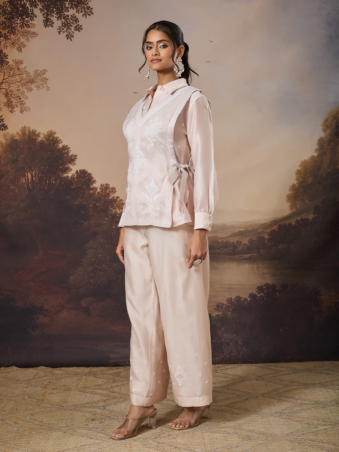 MIRAAL CHIKANKARI TISSUE ROSE GOLD BIB TOP