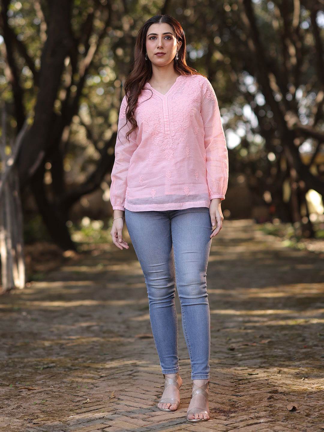 MEHR Chikankari Kota Raglan Top - KRI CHIKANKARI