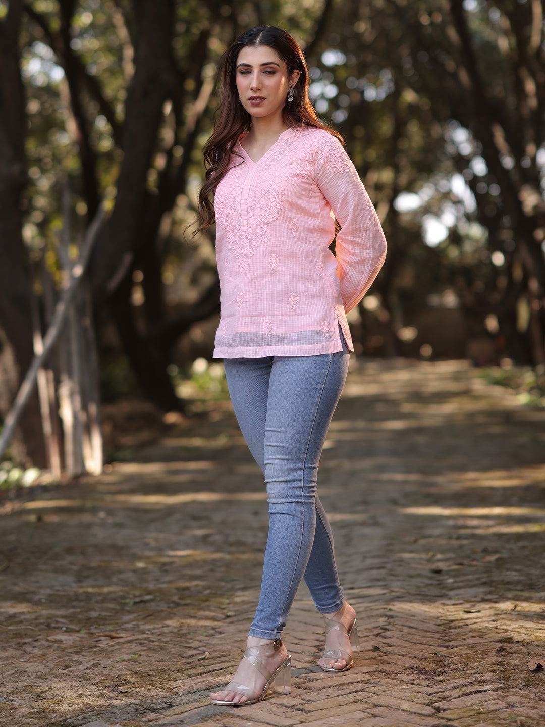 MEHR Chikankari Kota Raglan Top - KRI CHIKANKARI