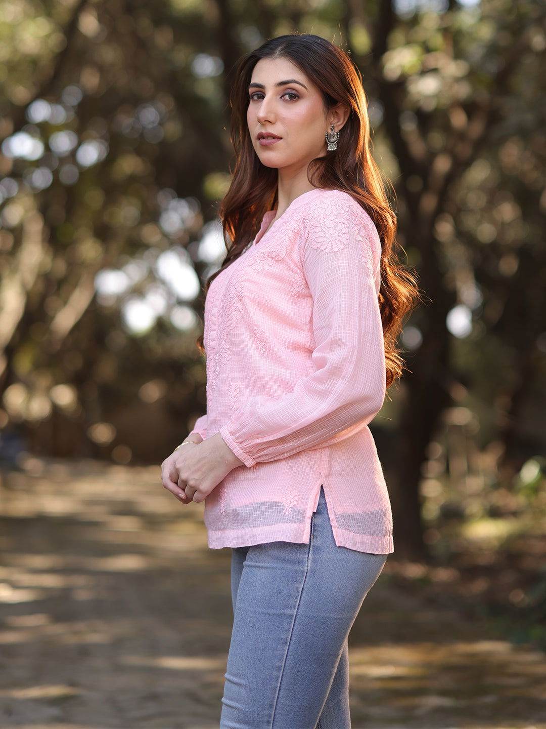 MEHR Chikankari Kota Raglan Top - KRI CHIKANKARI