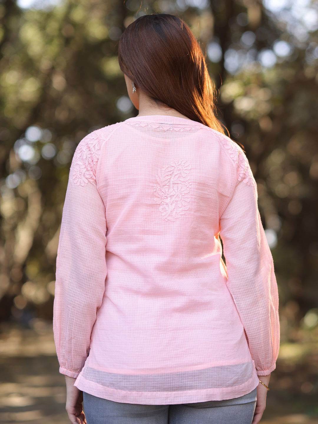 MEHR Chikankari Kota Raglan Top - KRI CHIKANKARI