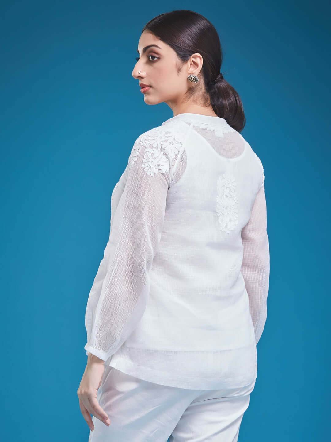 MEHR Chikankari Kota Raglan Top - KRI CHIKANKARI