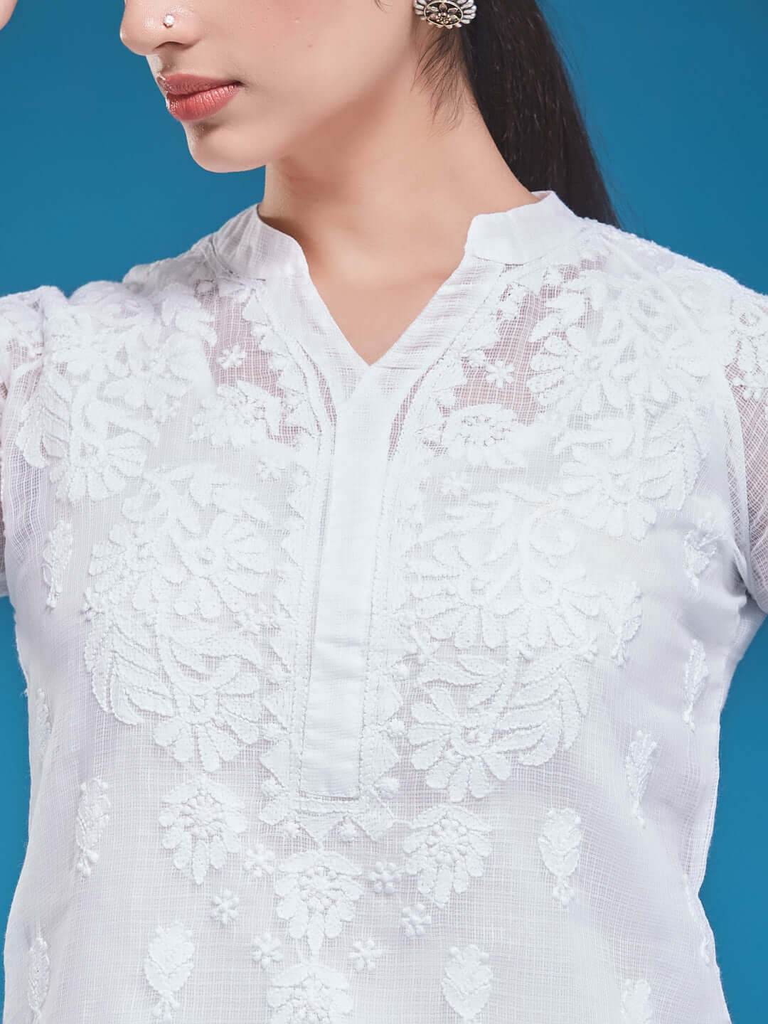 MEHR Chikankari Kota Raglan Top - KRI CHIKANKARI
