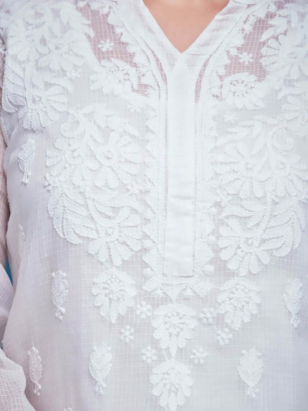 MEHR Chikankari Kota Raglan Top - KRI CHIKANKARI