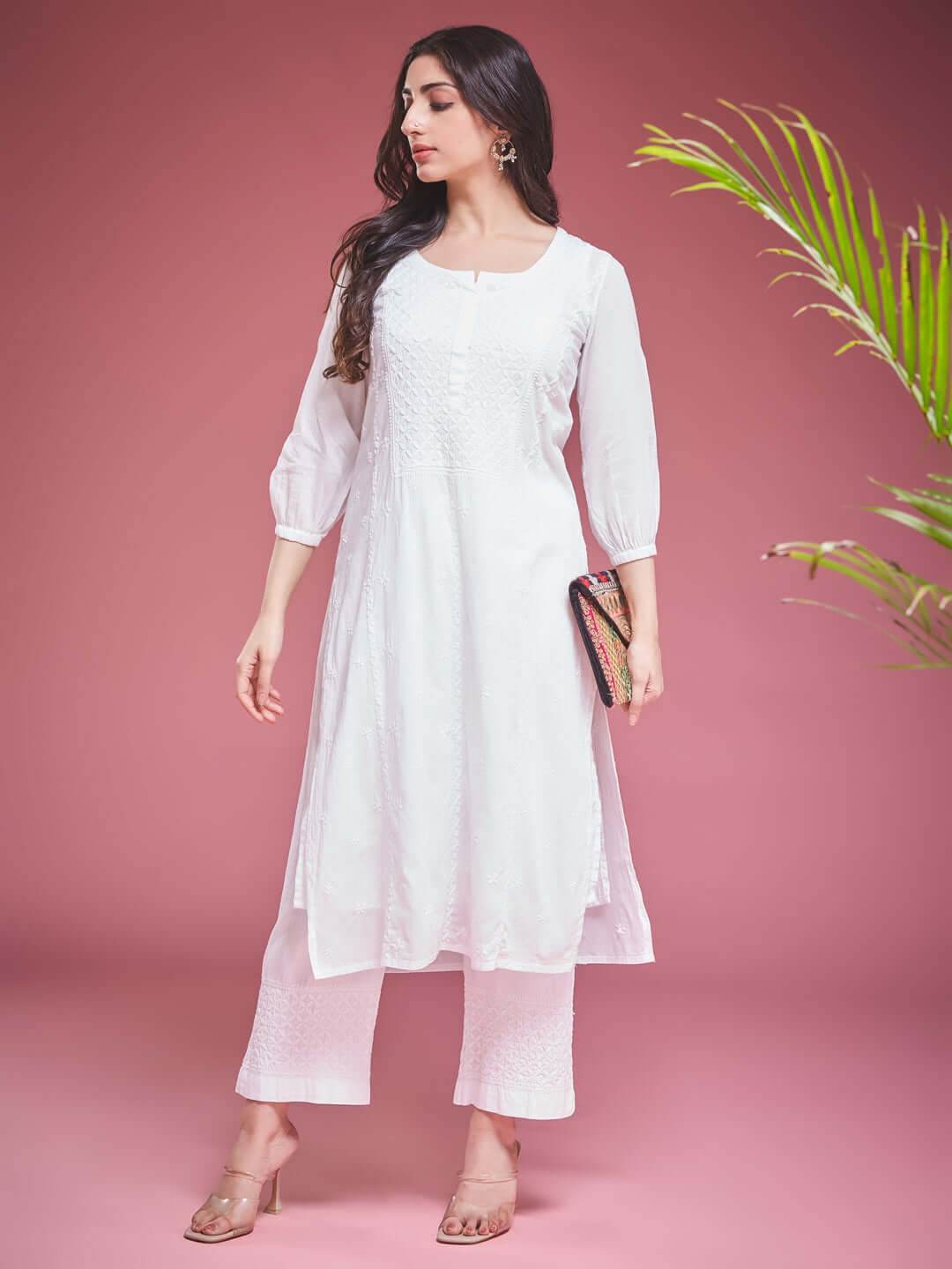 NARMA Chikankari Mul White Coord Set - KRI CHIKANKARI