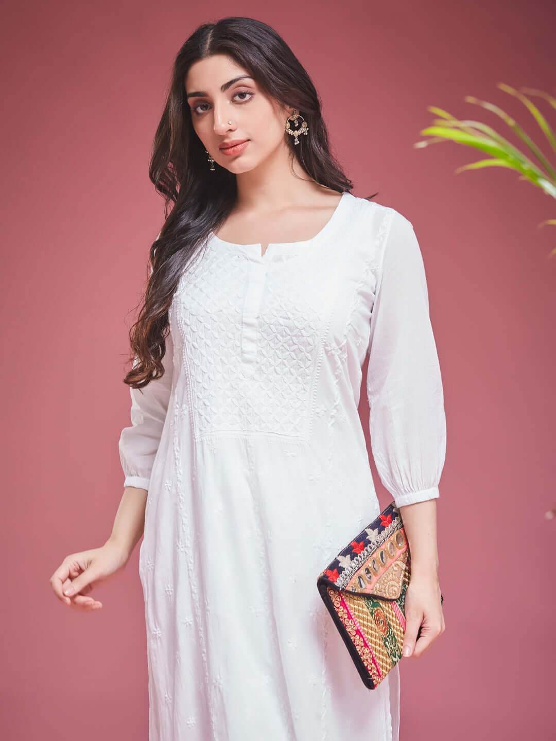 NARMA Chikankari Mul White Coord Set - KRI CHIKANKARI