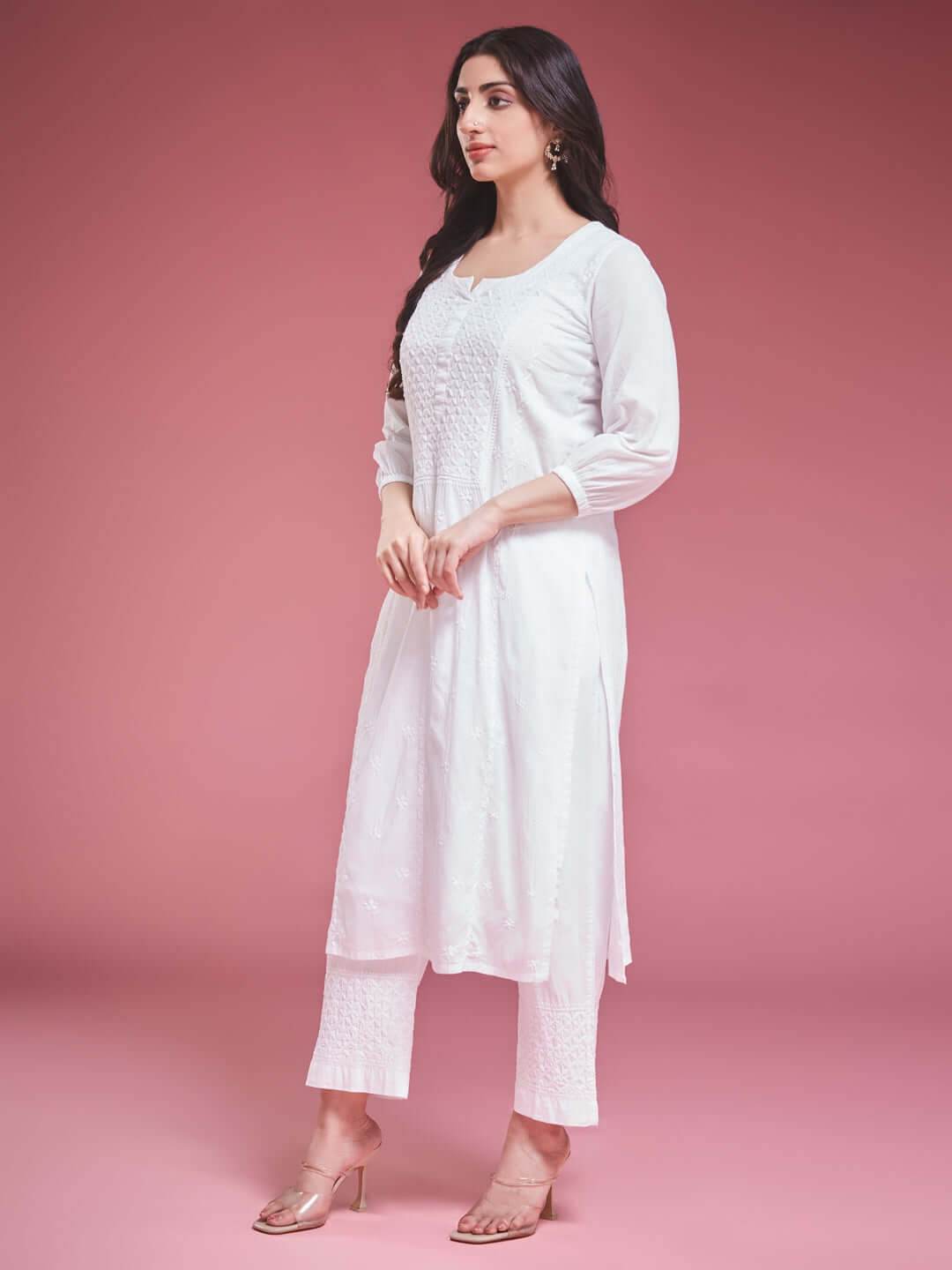 NARMA Chikankari Mul White Coord Set - KRI CHIKANKARI