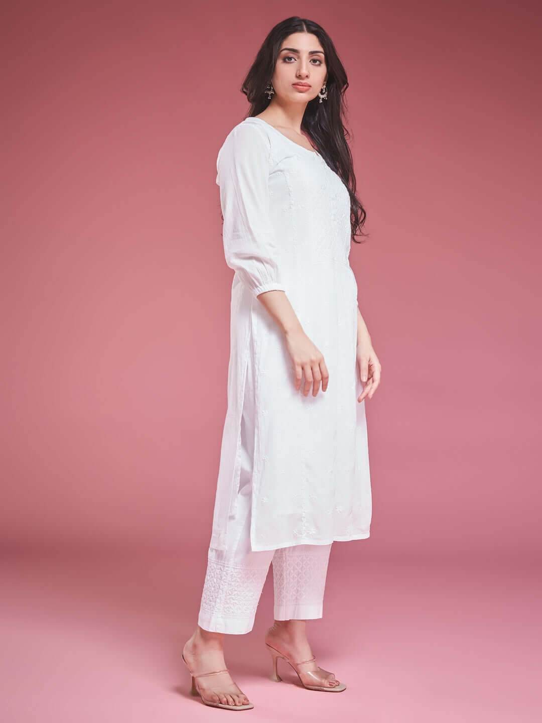 NARMA Chikankari Mul White Coord Set - KRI CHIKANKARI