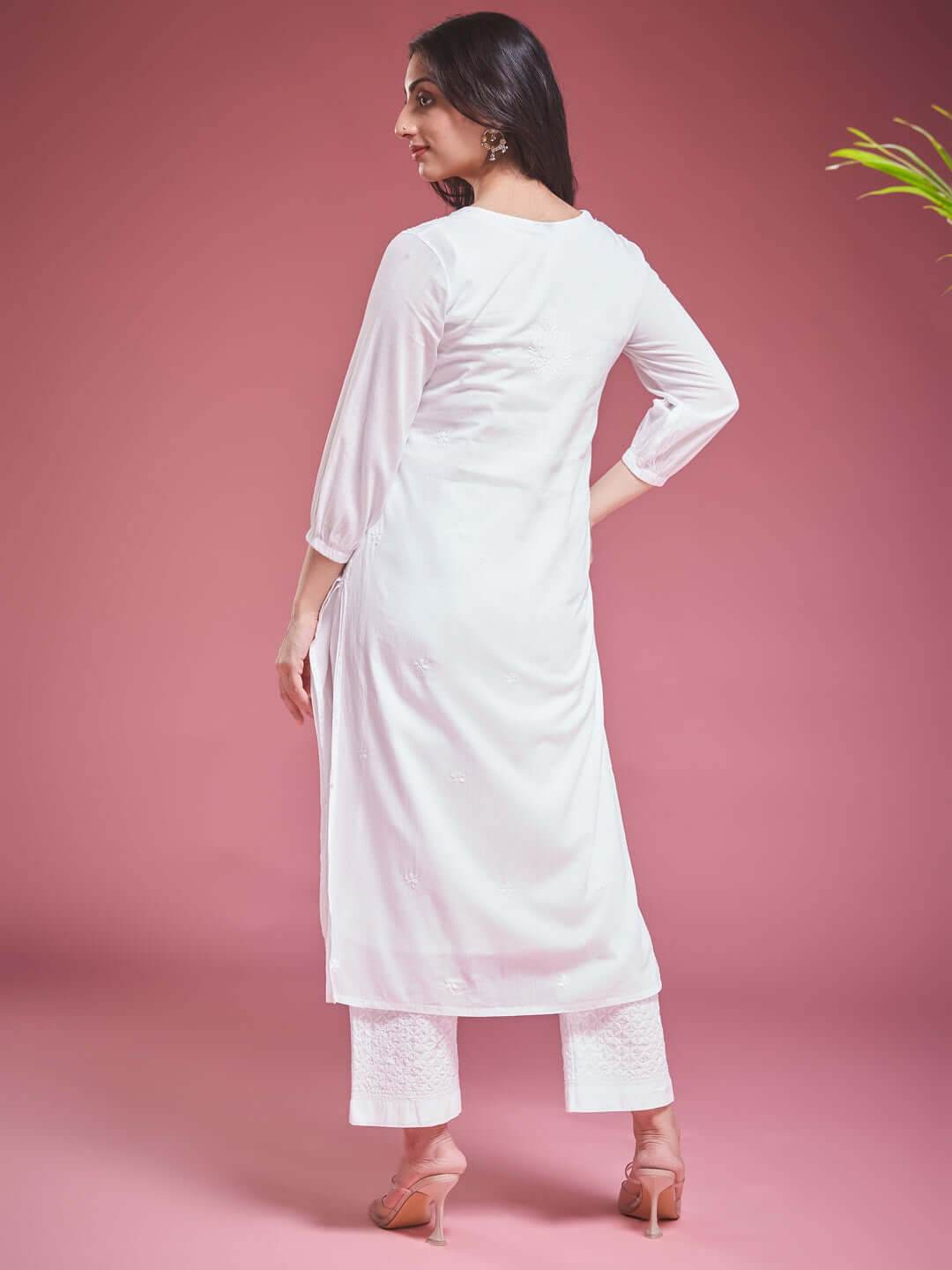 NARMA Chikankari Mul White Coord Set - KRI CHIKANKARI