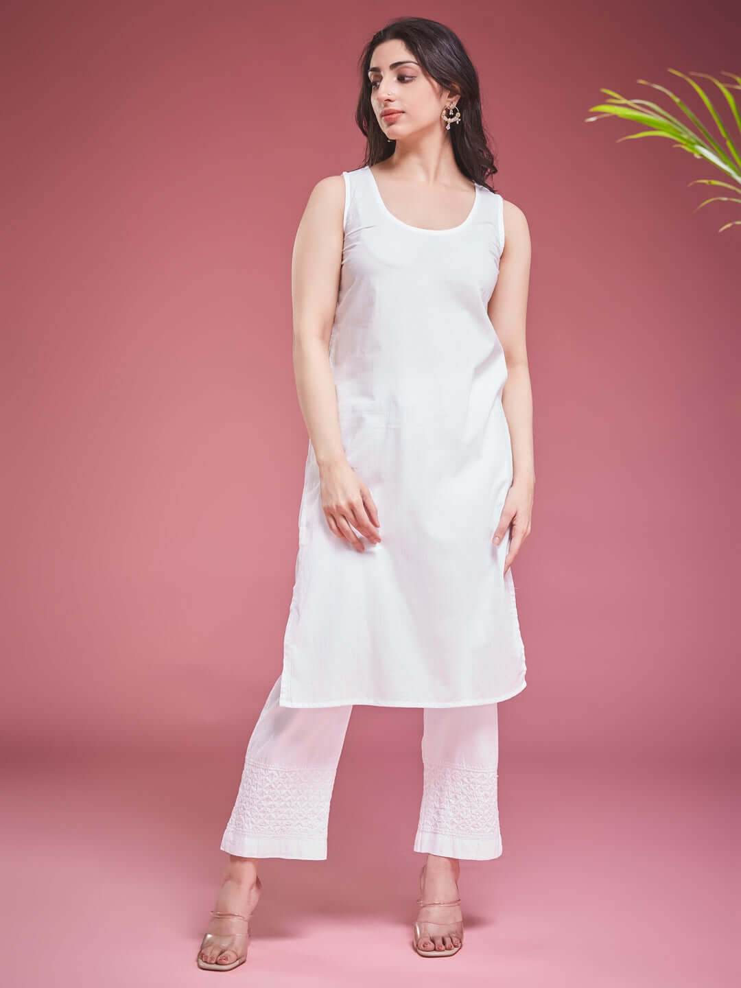 NARMA Chikankari Mul White Coord Set - KRI CHIKANKARI