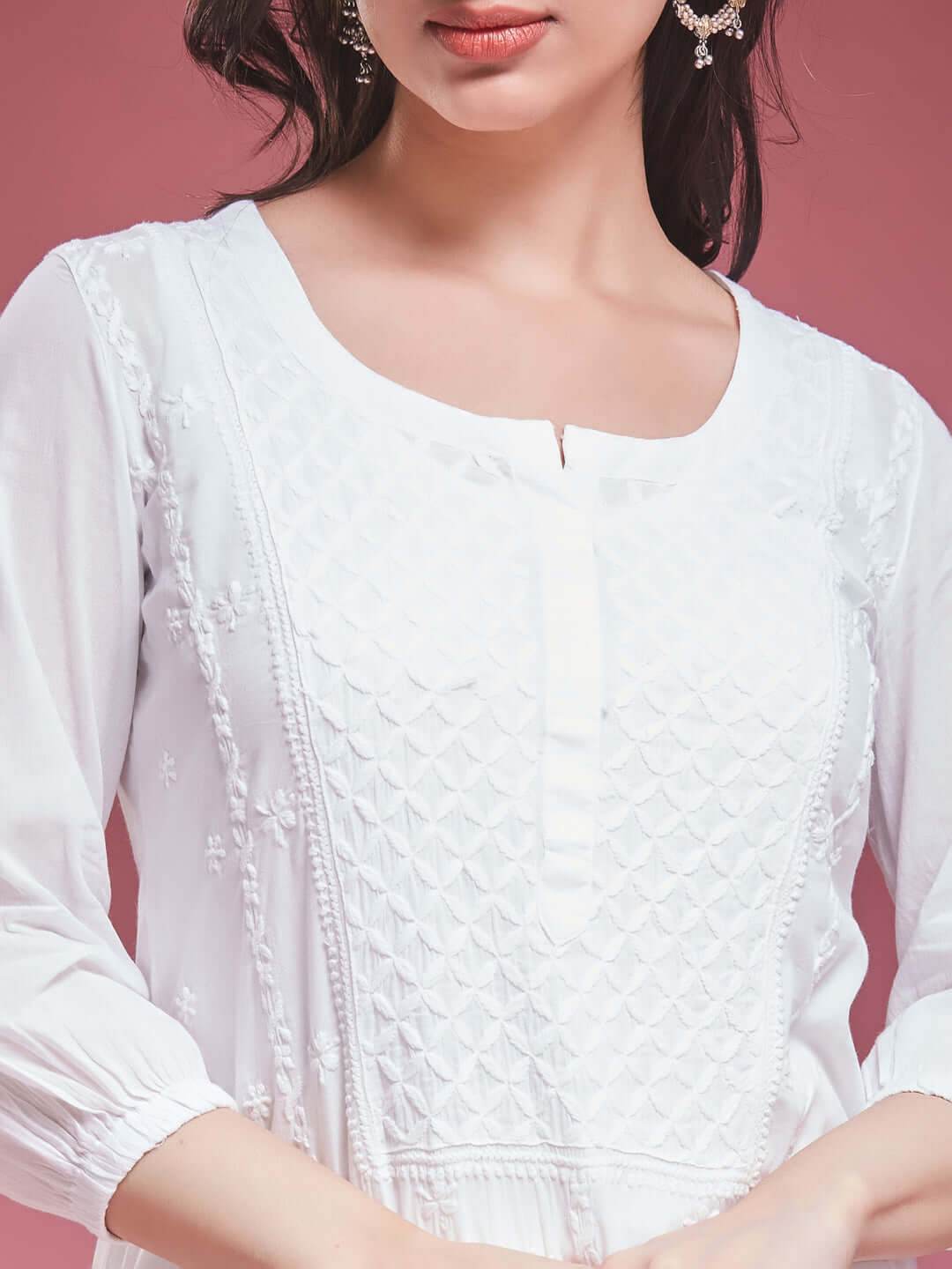 NARMA Chikankari Mul White Coord Set - KRI CHIKANKARI