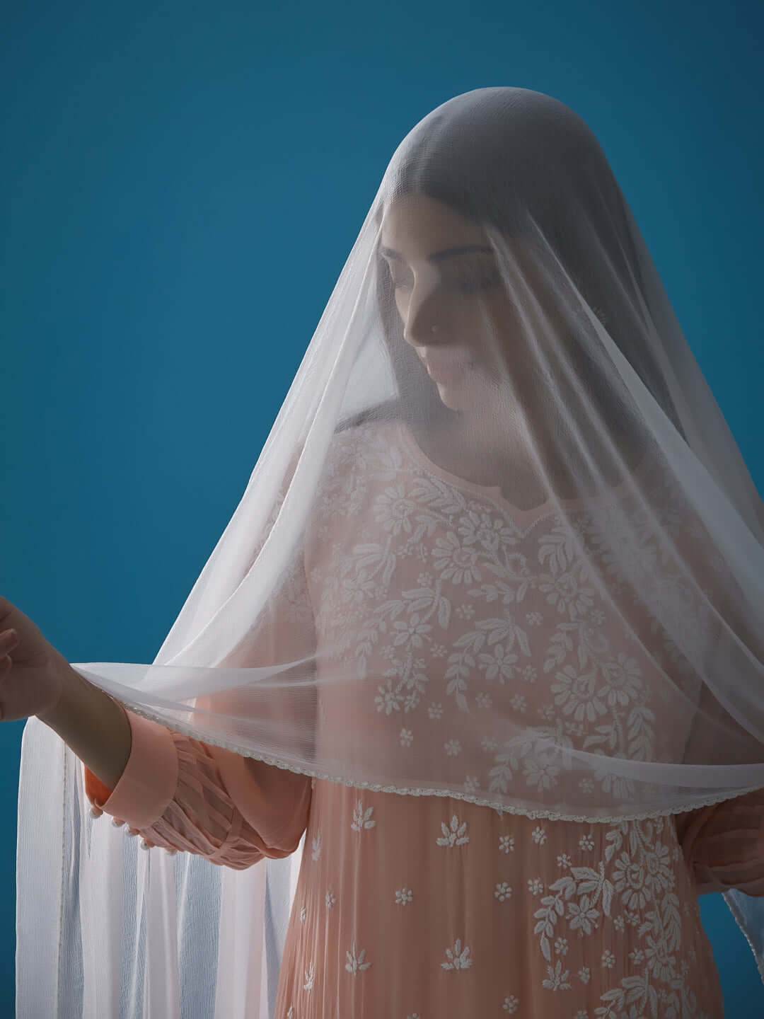 PAARSA Chikankari Chiffon Dupatta - KRI CHIKANKARI