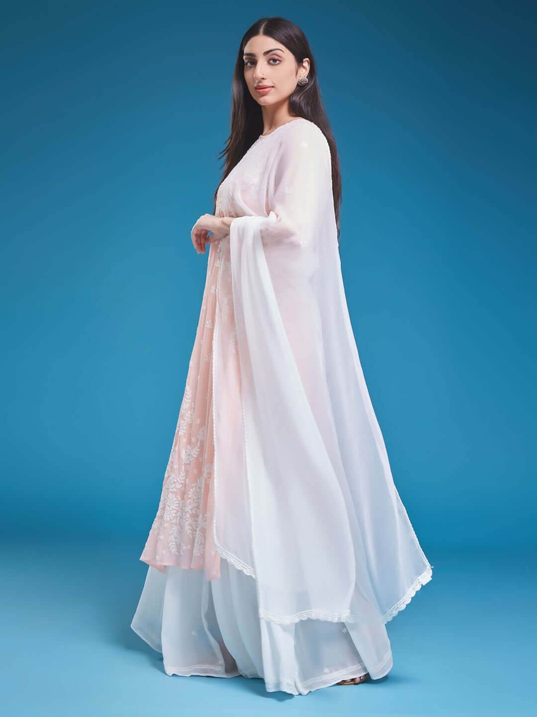 PAARSA Chikankari Chiffon Dupatta - KRI CHIKANKARI