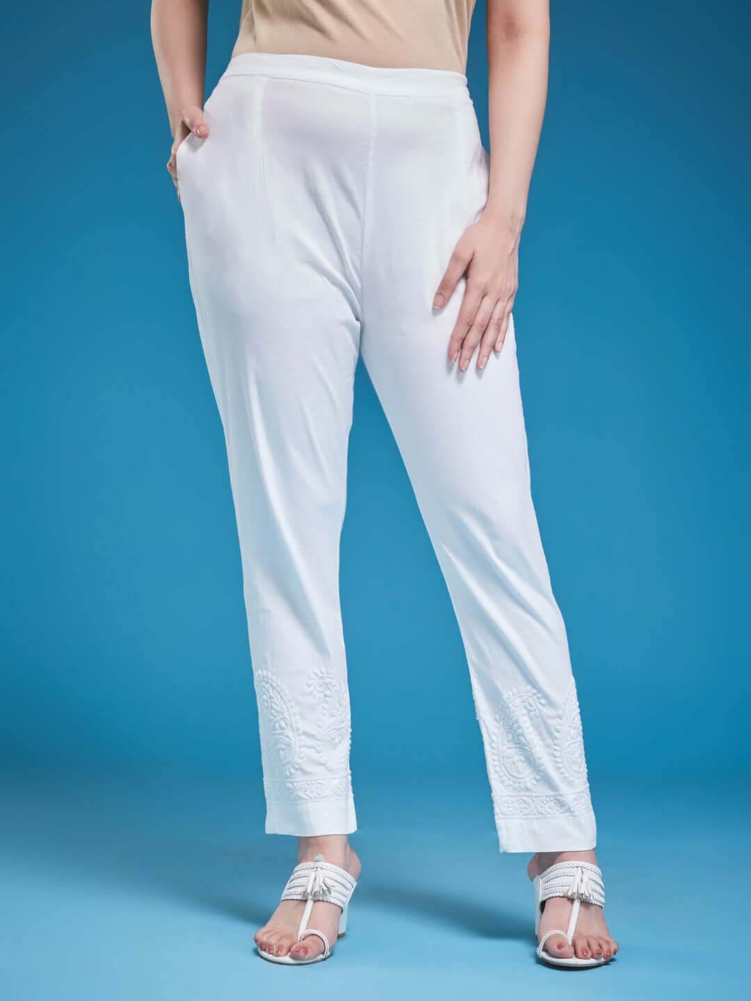 ROZINA Chikankari Lycra Pant - KRI CHIKANKARI