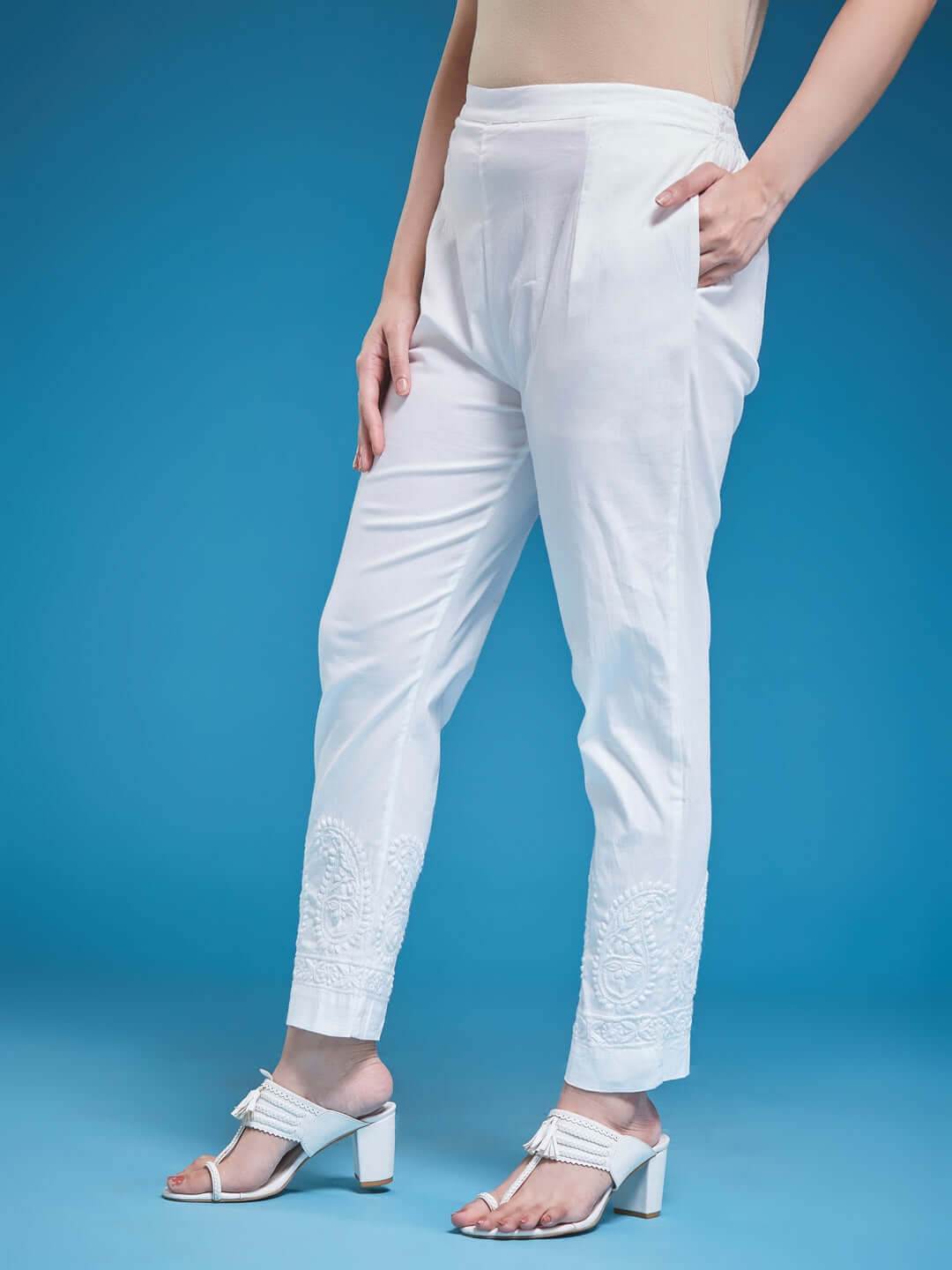 ROZINA Chikankari Lycra Pant - KRI CHIKANKARI