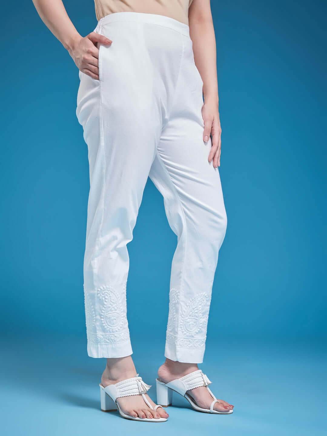 ROZINA Chikankari Lycra Pant - KRI CHIKANKARI