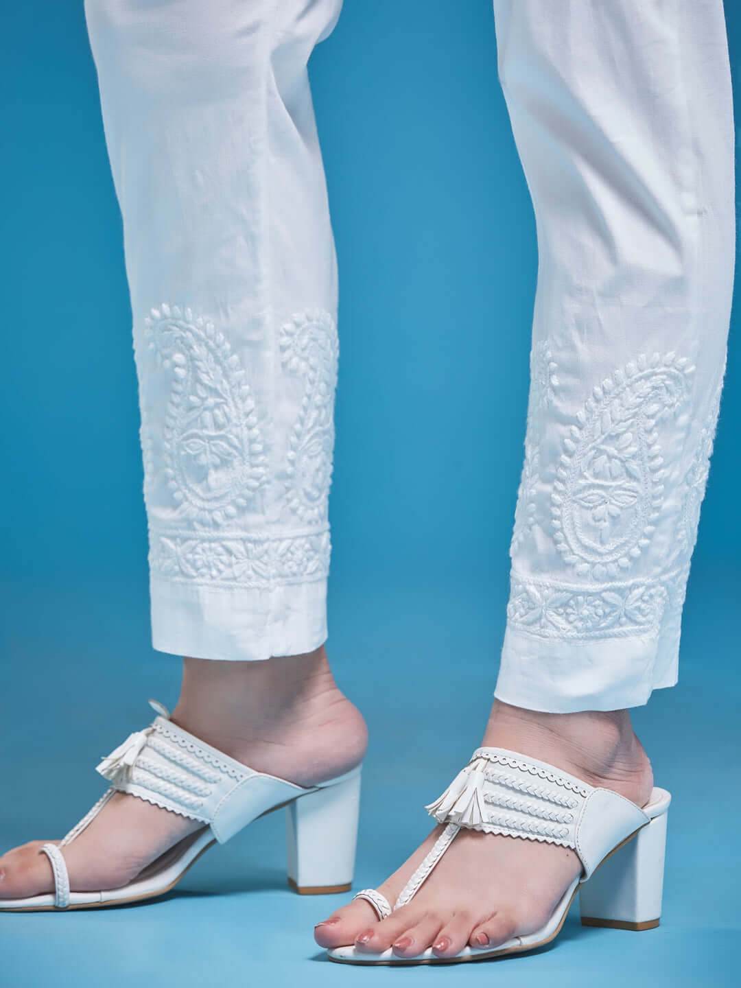 ROZINA Chikankari Lycra Pant - KRI CHIKANKARI