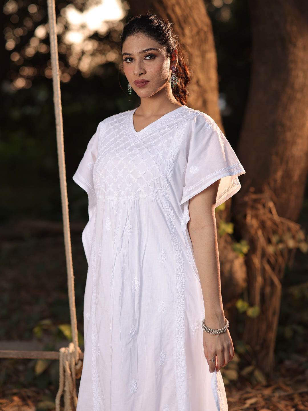 SAIRA Chikankari Cotton Kaftaan - KRI CHIKANKARI