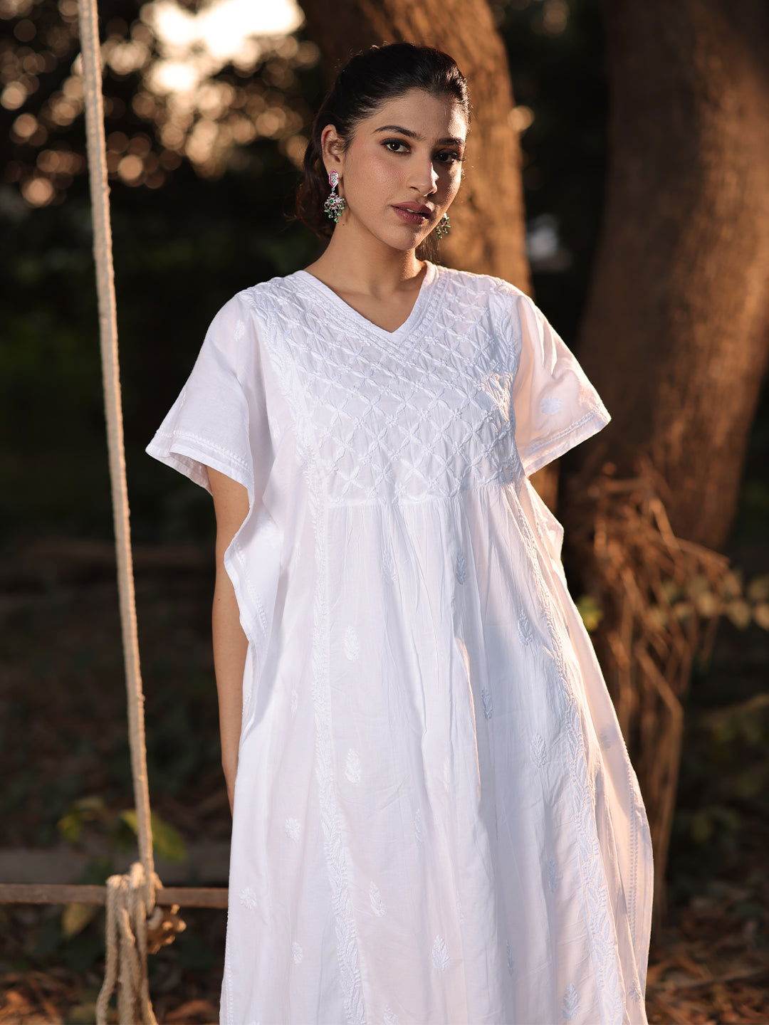 SAIRA Chikankari Cotton Kaftaan - KRI CHIKANKARI