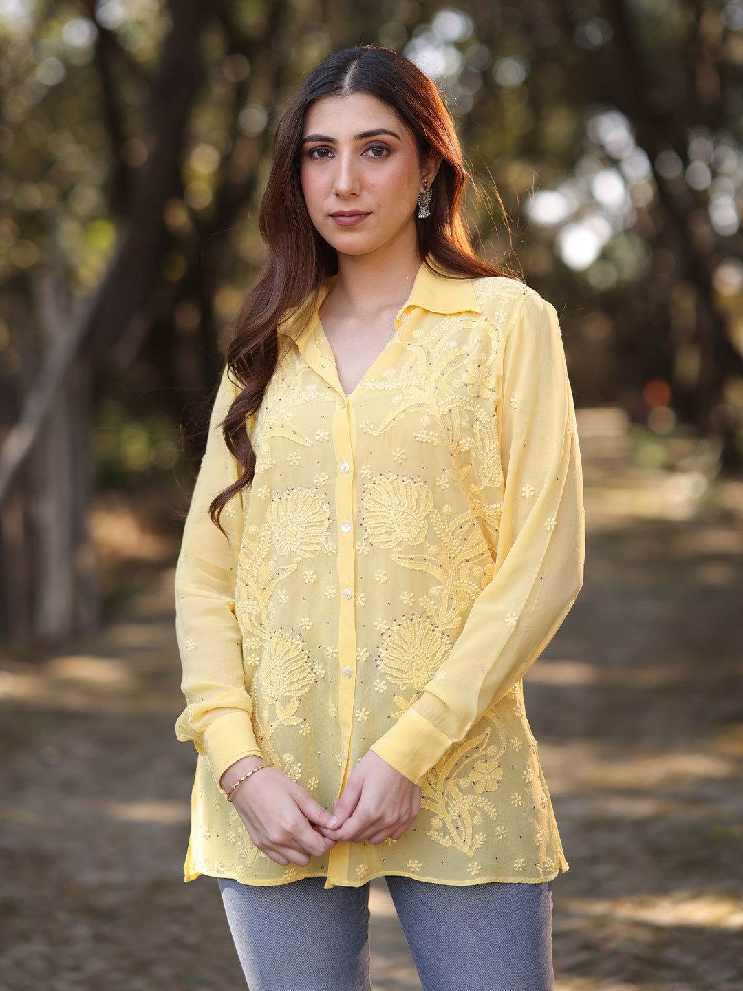 SANIHA Chikankari Georgette Shirt - KRI CHIKANKARI