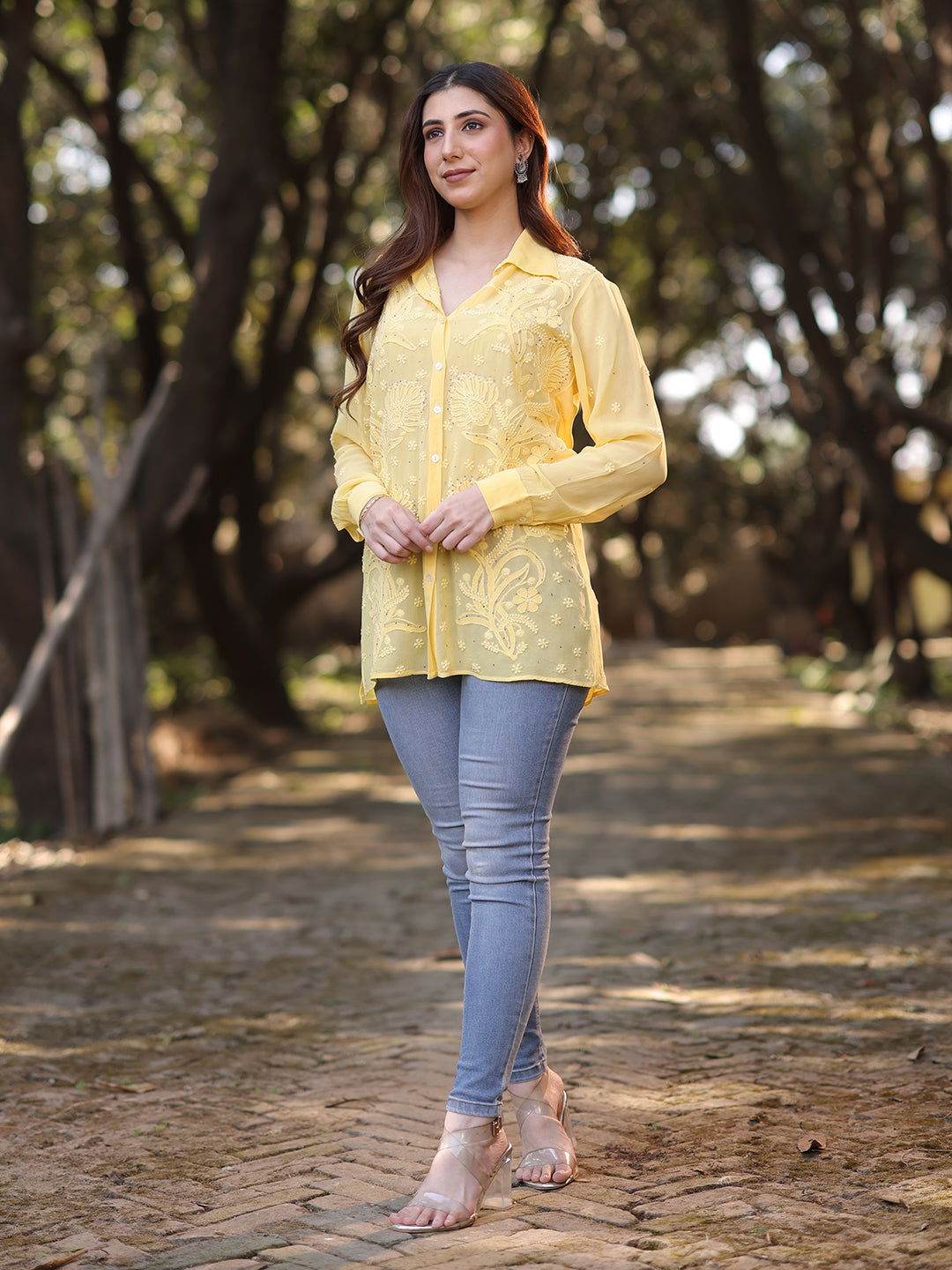 SANIHA Chikankari Georgette Shirt - KRI CHIKANKARI