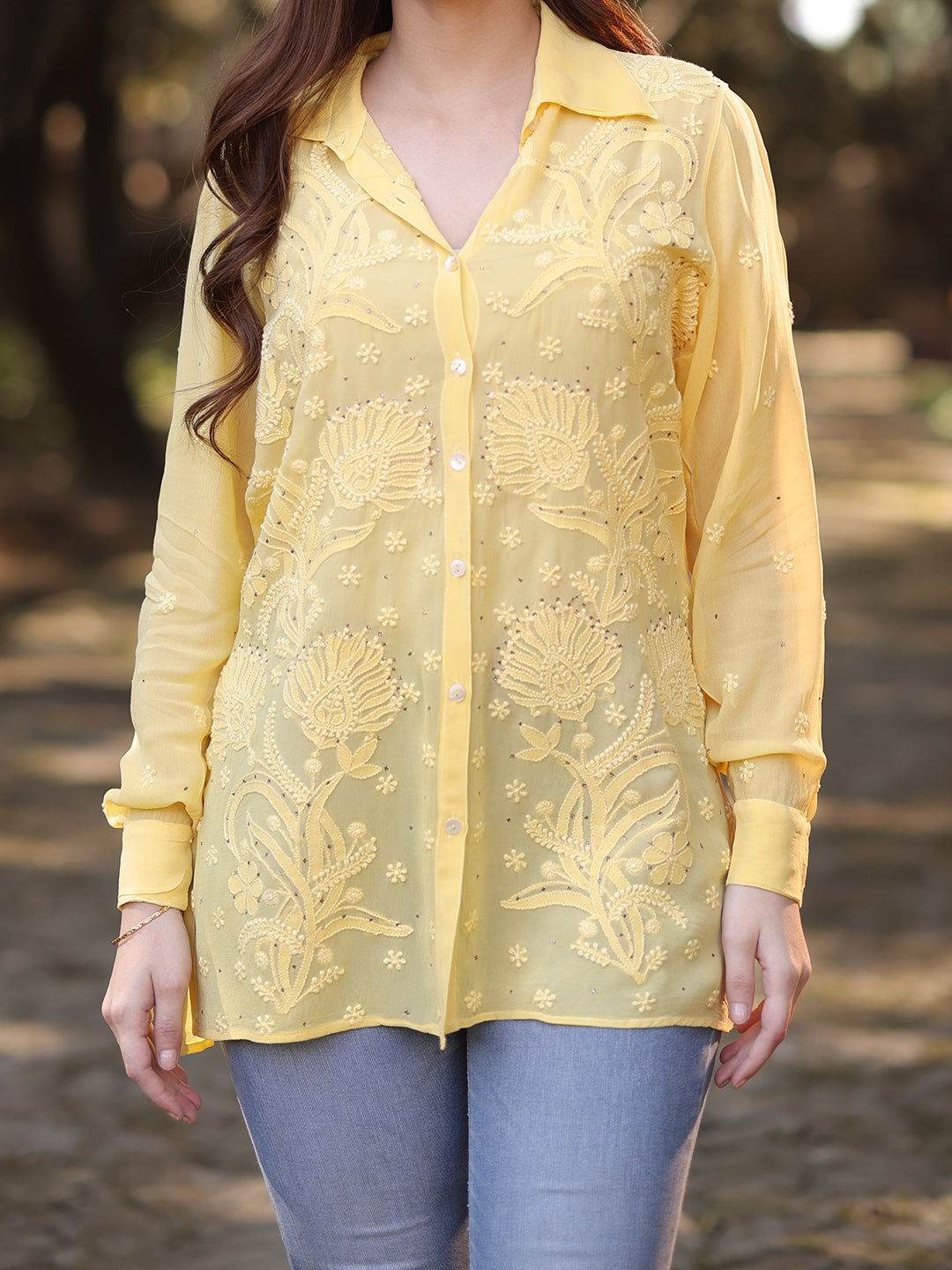SANIHA Chikankari Georgette Shirt - KRI CHIKANKARI