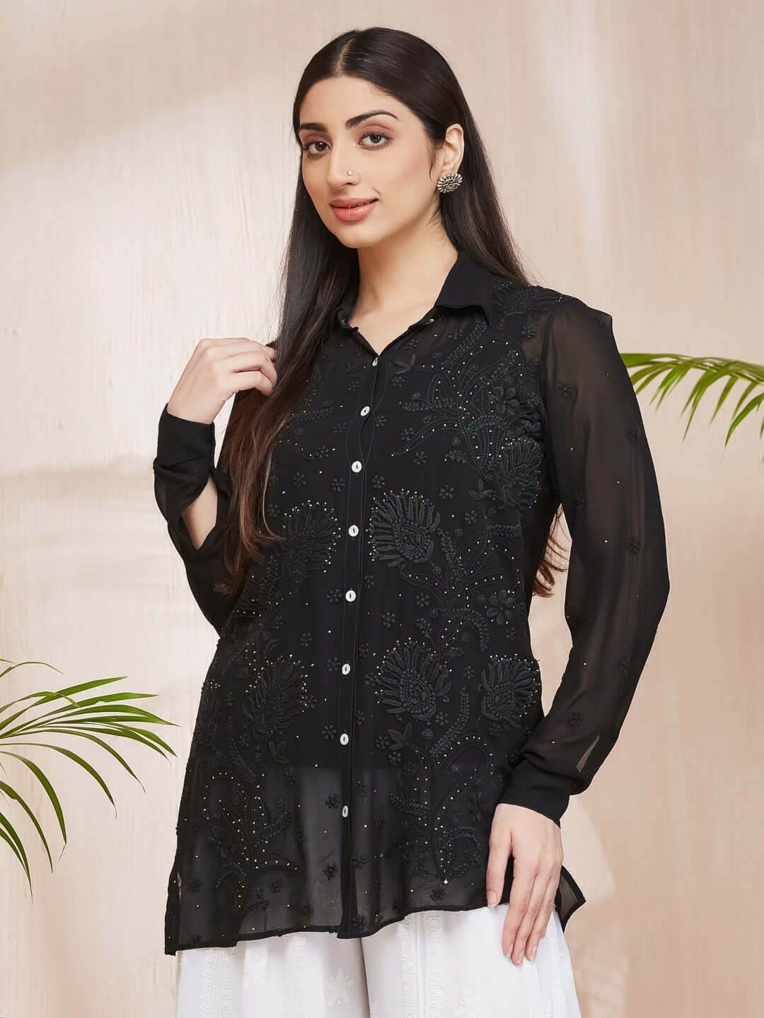 SANIHA Chikankari Georgette Shirt - KRI CHIKANKARI