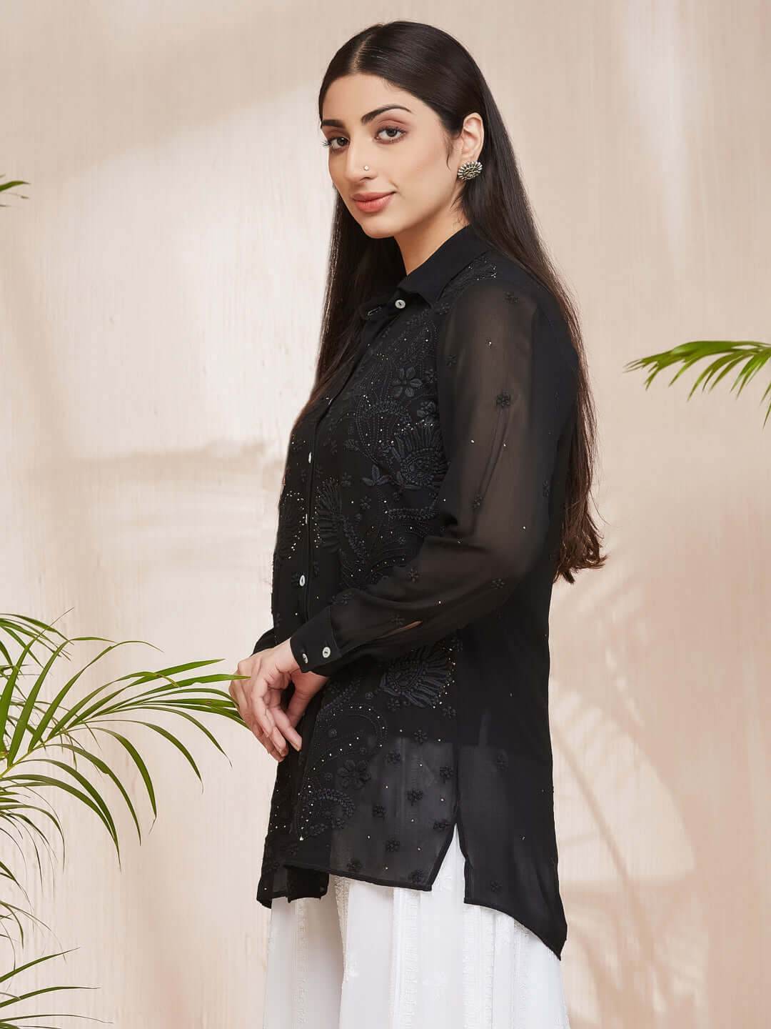 SANIHA Chikankari Georgette Shirt - KRI CHIKANKARI