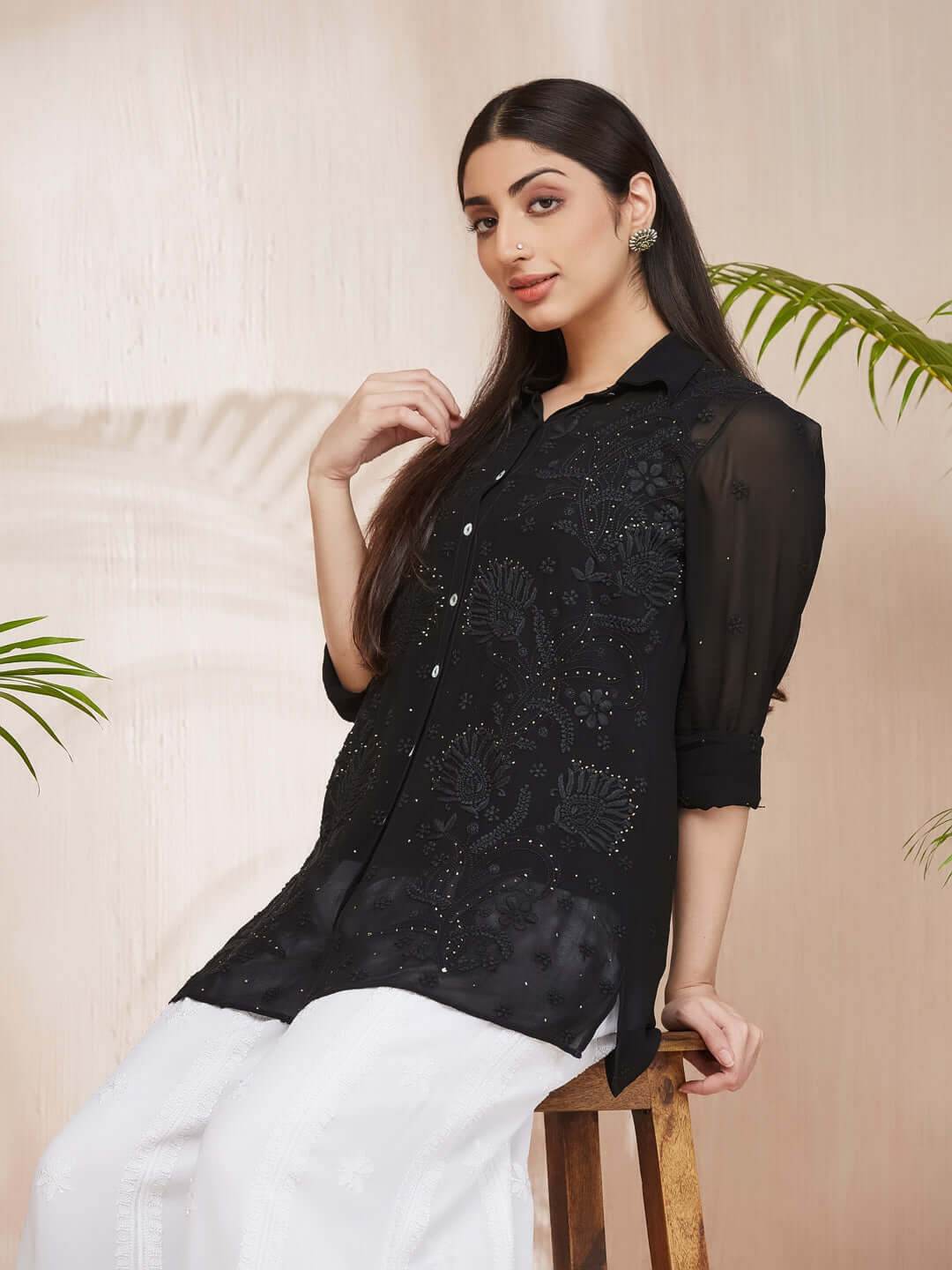 SANIHA Chikankari Georgette Shirt - KRI CHIKANKARI