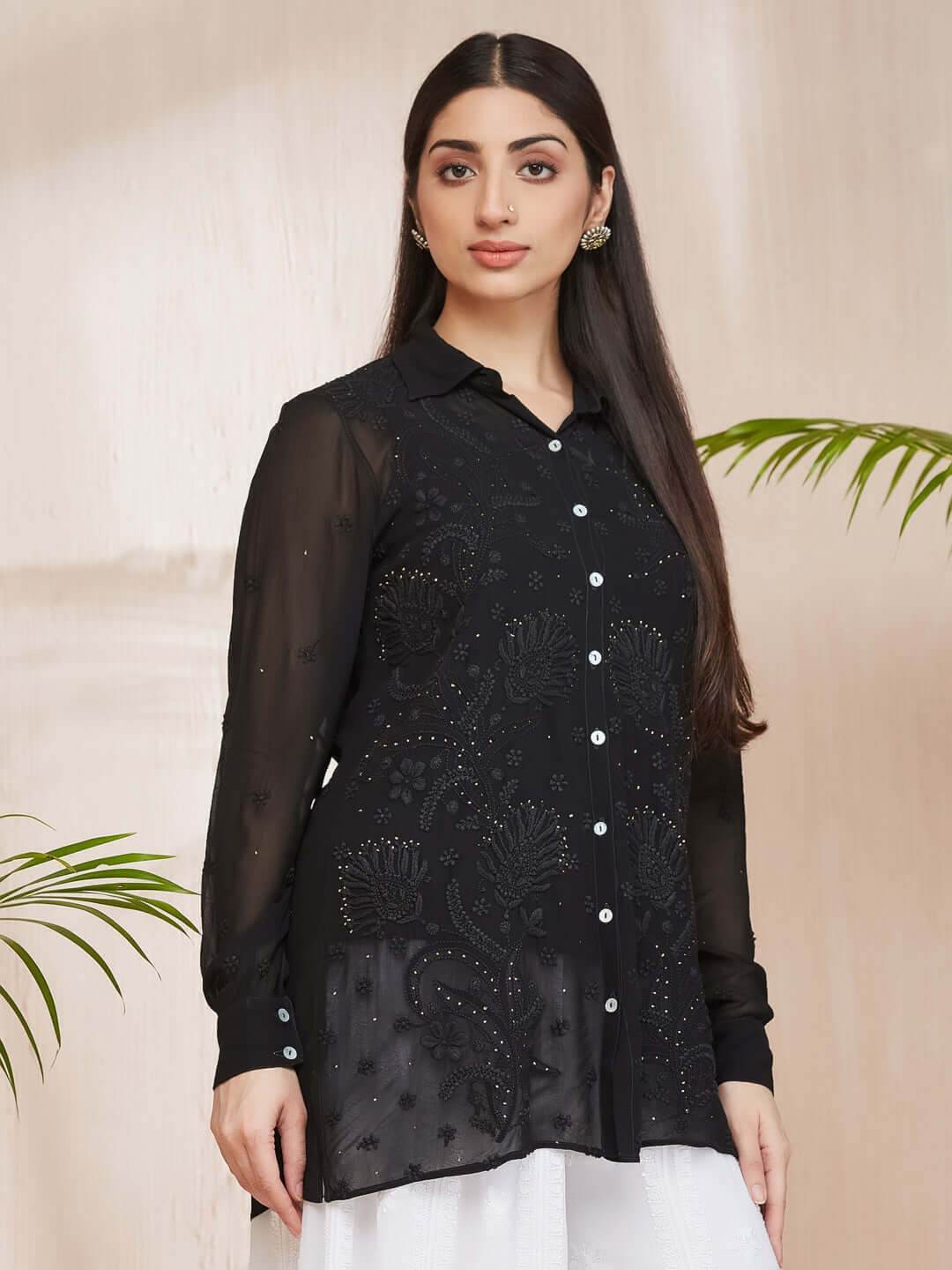 SANIHA Chikankari Georgette Shirt - KRI CHIKANKARI