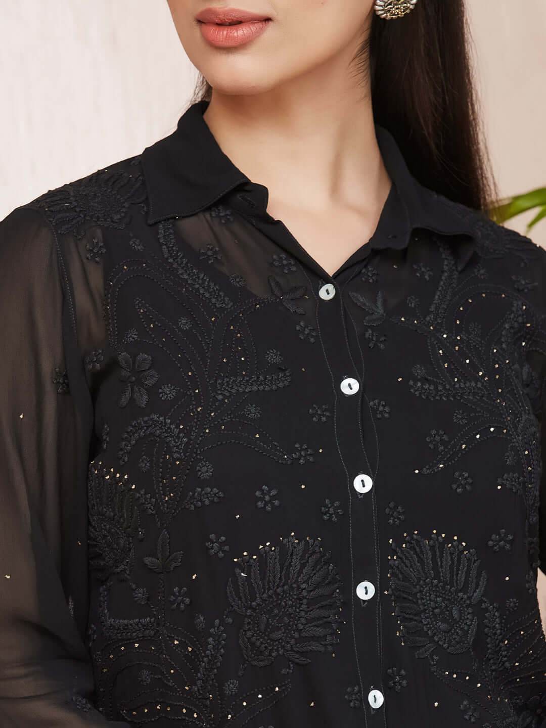 SANIHA Chikankari Georgette Shirt - KRI CHIKANKARI