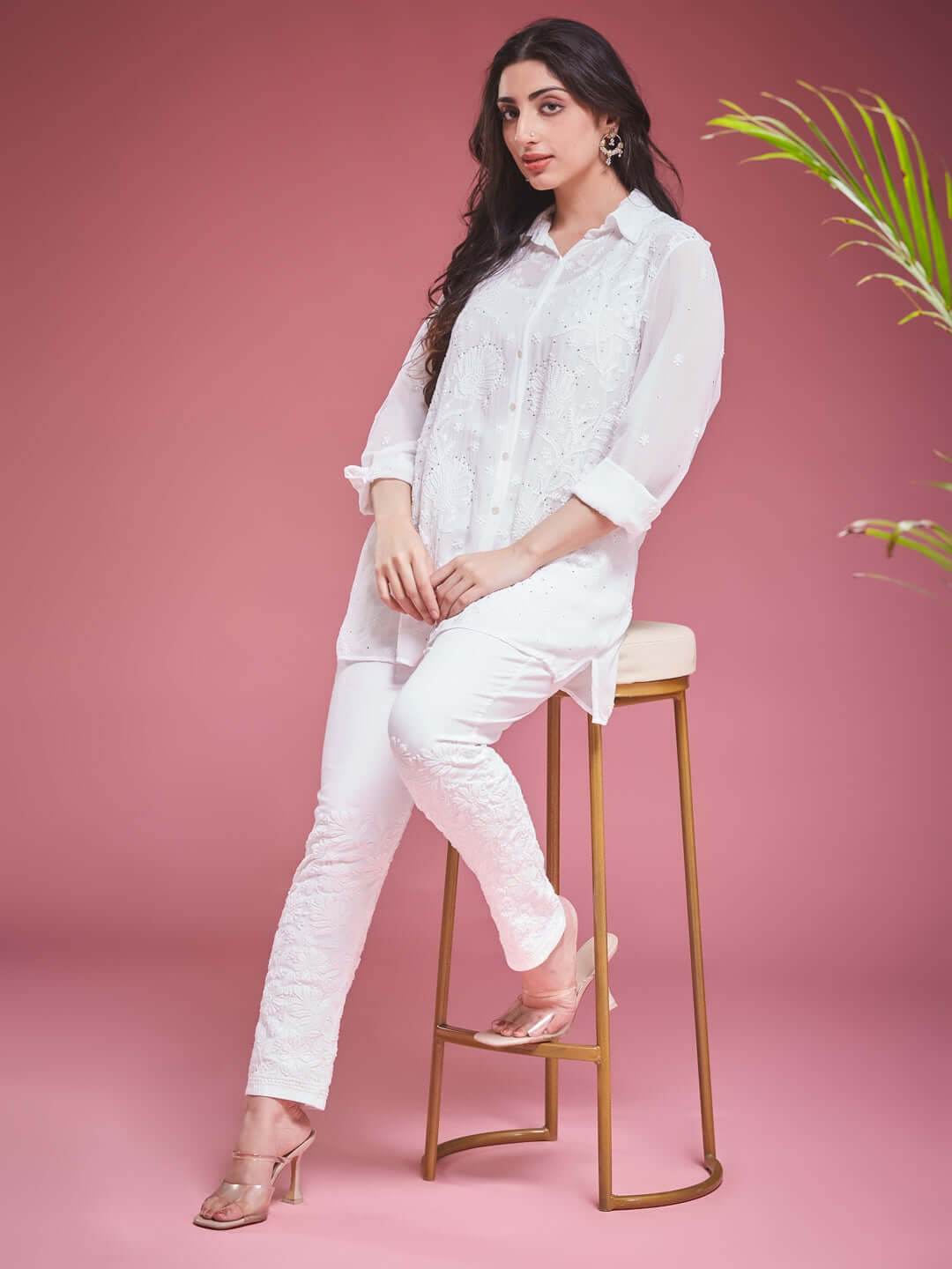 SANIHA Chikankari Georgette Shirt - KRI CHIKANKARI