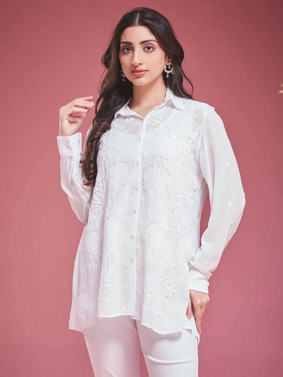 SANIHA Chikankari Georgette Shirt - KRI CHIKANKARI